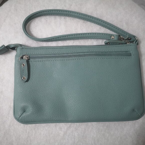Franco Sarto Faux Leather Cream & Green Ladies Lined Wristlet - Picture 2 of 8